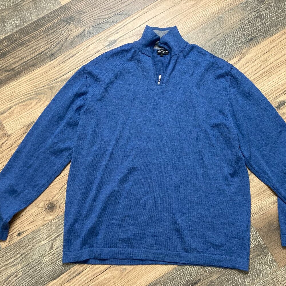 Mario Gilberti Men’s XL Sweater 1/4 Zip Blue 100% Merino Wool Mock Neck Italy